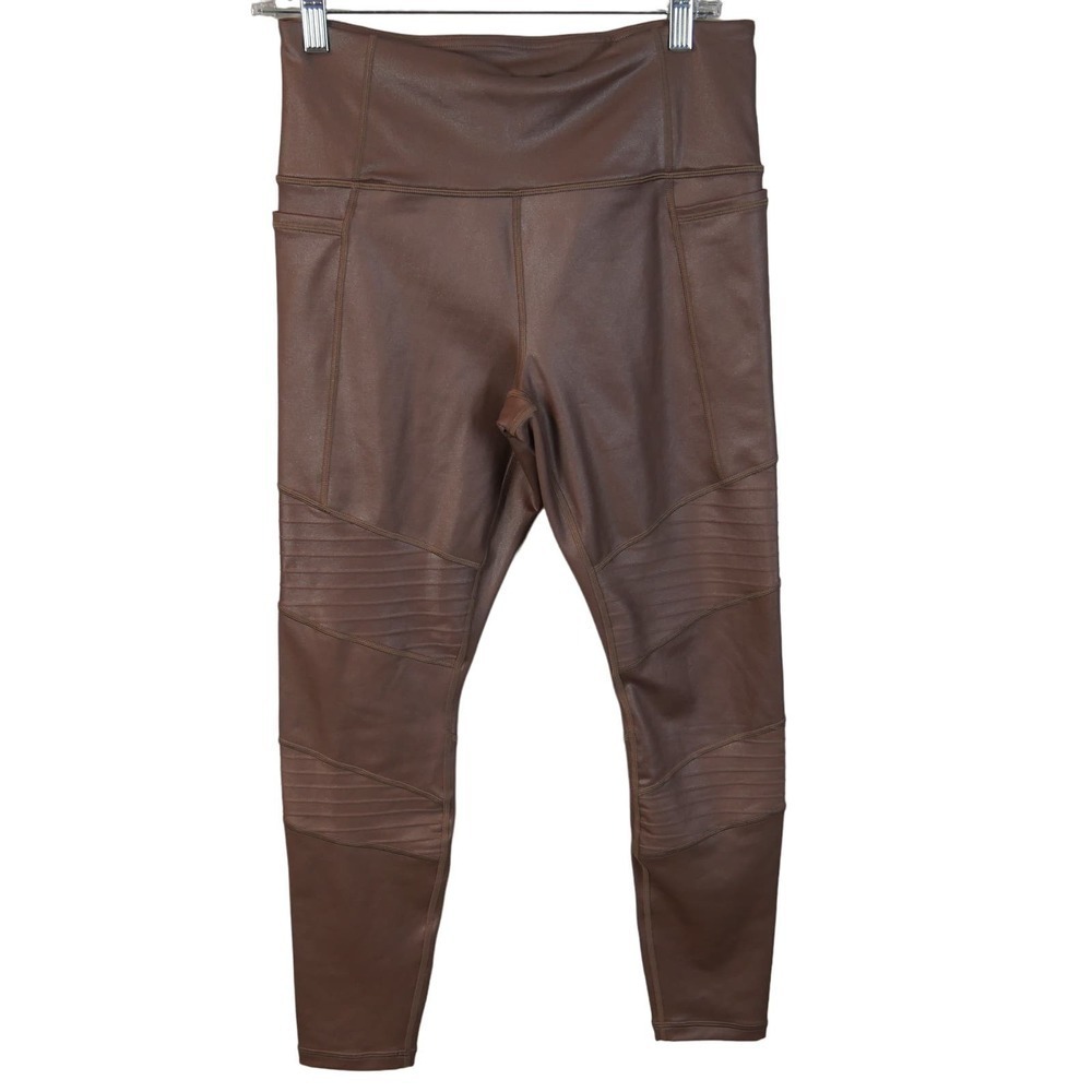 Athleta Inclination Shimmer Moto Tight Leggings in Dusty Rose Size Medium EUC